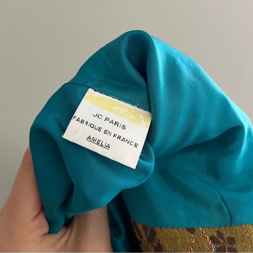 Floral Embroidered Teal Blazer with button closure by Jean Costa made in France - Picture 9 of 10